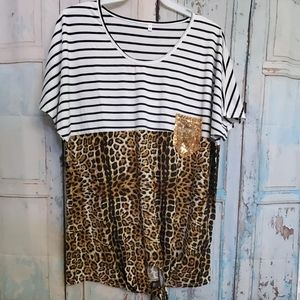 KNOTED LEOPARD AND STRIPE SHIRT